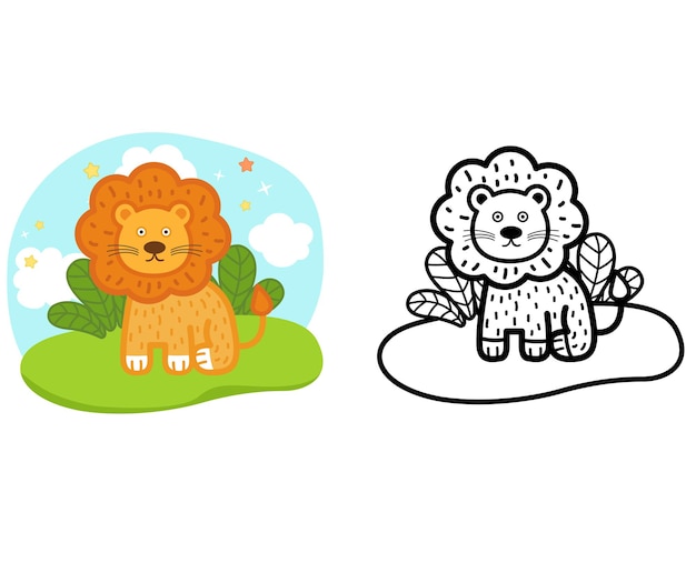 Illustration of educational coloring book animal lion vector