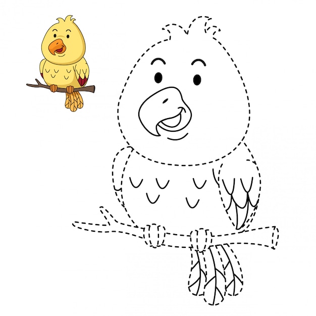 Illustration of educational game and coloring bird