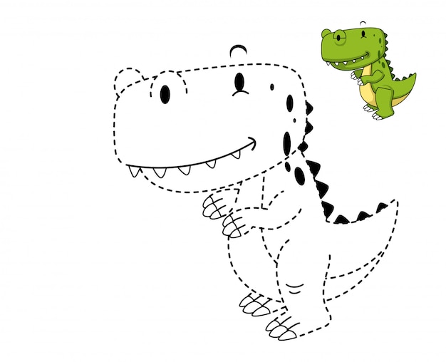 Illustration of educational game and coloring dinosaur