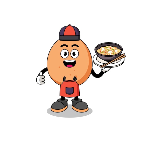 Illustration of egg as an asian chef character design