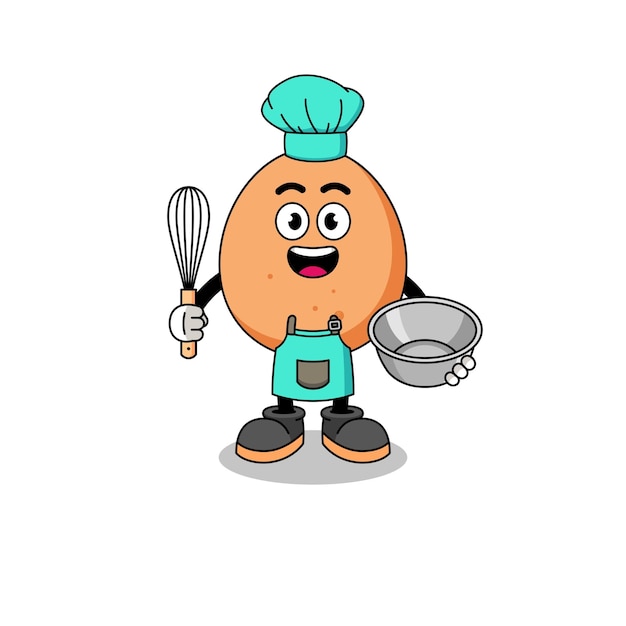 Illustration of egg as a bakery chef character design