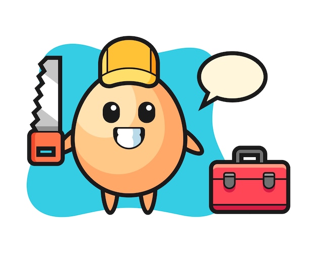 Illustration of egg character as a woodworker, cute style design for t shirt, sticker, logo element