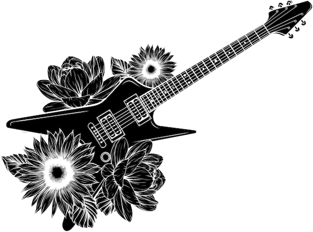 Vettore illustrazione di chitarra elettrica con fiore