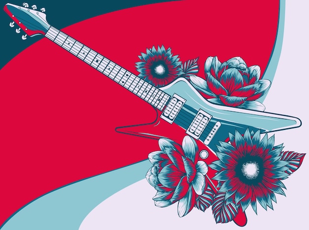 illustration of electric Guitar with flower