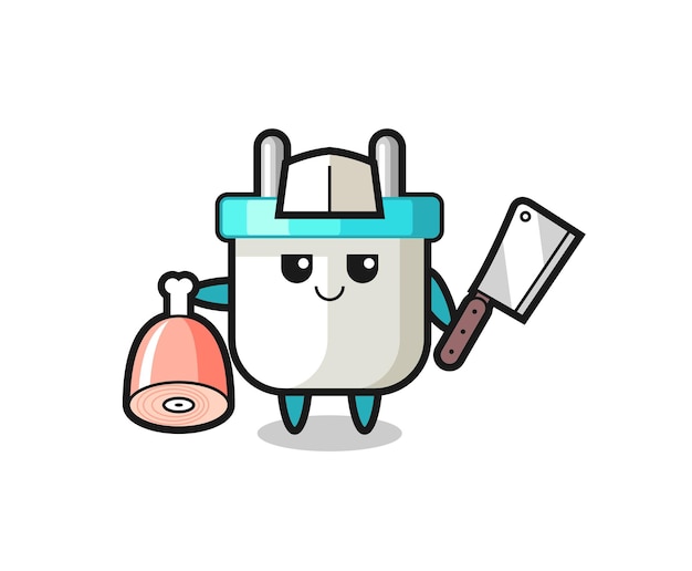 Illustration of electric plug character as a butcher