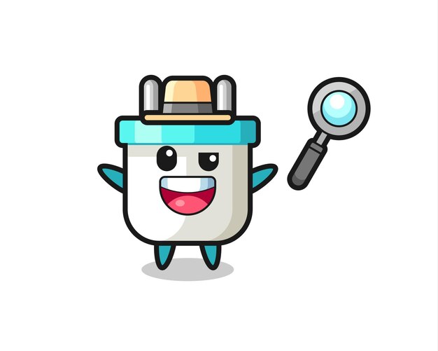 Illustration of the electric plug mascot as a detective who manages to solve a case