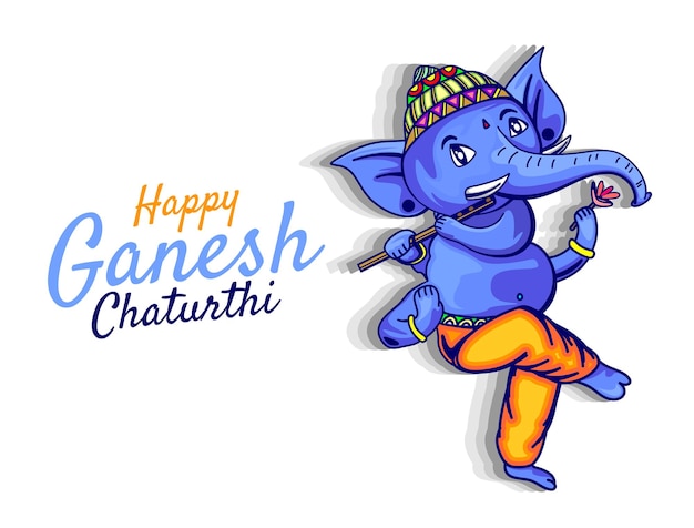 Vector illustration of elephant blowing flute and commemorating ganesh chaturthijpg