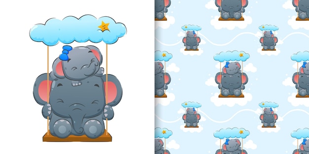 The illustration of the elephant playing the swing with the cloud above them