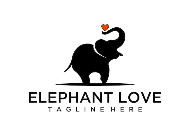Illustration An elephant with a heart on his head is on a white background