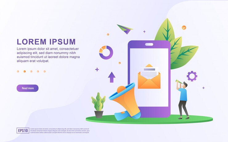 Illustration of email marketing and online advertising with smartphone and megaphone icons
