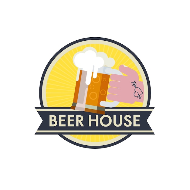 Эмблема иллюстрации, герб кружка пива в руке