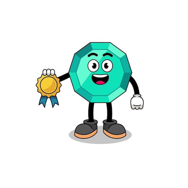 Illustration of emerald gemstone mascot as an astronomer