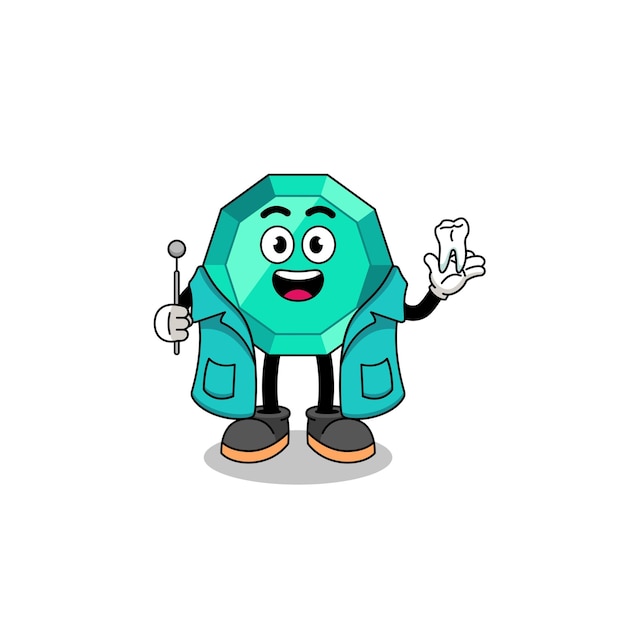 Illustration of emerald gemstone mascot as a dentist