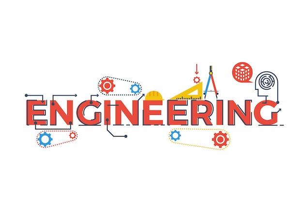 Illustration of ENGINEERING word in STEM - science, technology, engineering, mathematics c