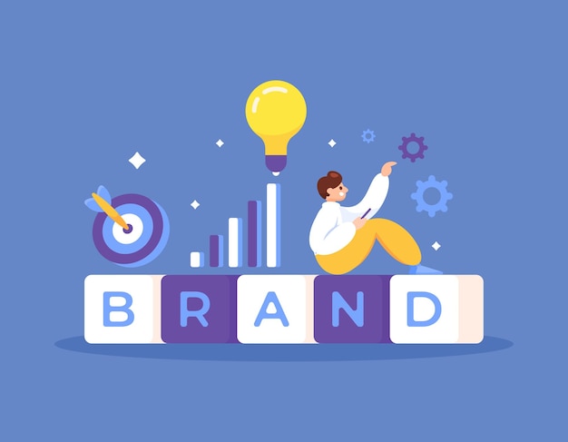 illustration of an entrepreneur trying to brand his business or personal branding concept
