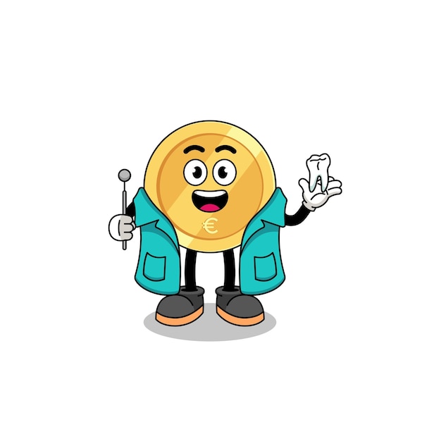 Vector illustration of euro coin mascot as a dentist character design