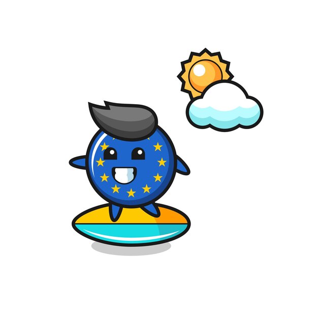 Illustration of europe flag badge cartoon do surfing on the beach