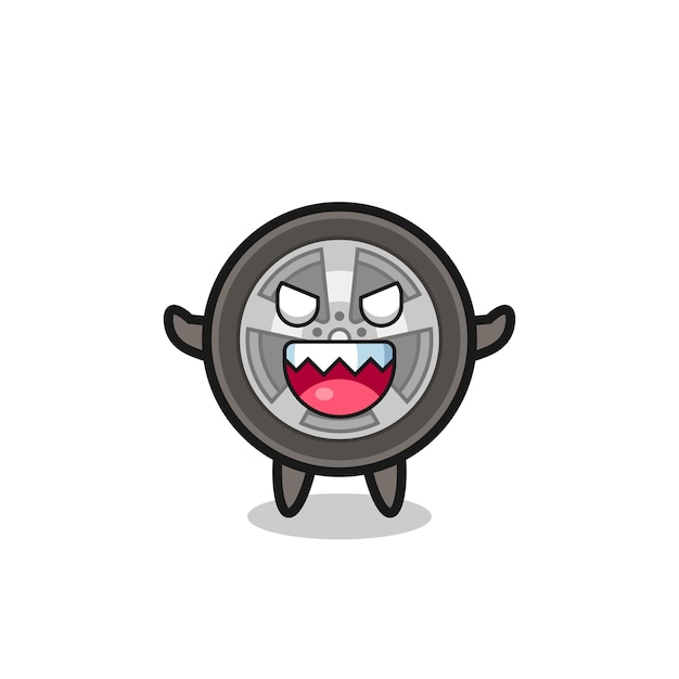 Illustration of evil car wheel mascot character