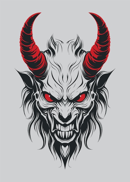 Illustration of evil and horror demons and dark forces colors red and black on light background