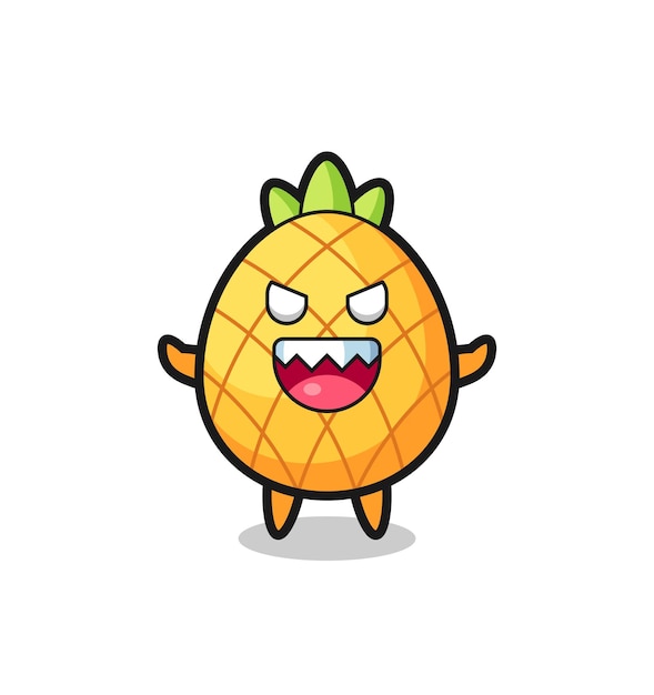 Illustrazione del personaggio mascotte dell'ananas malvagio, design in stile carino per maglietta, adesivo, elemento logo