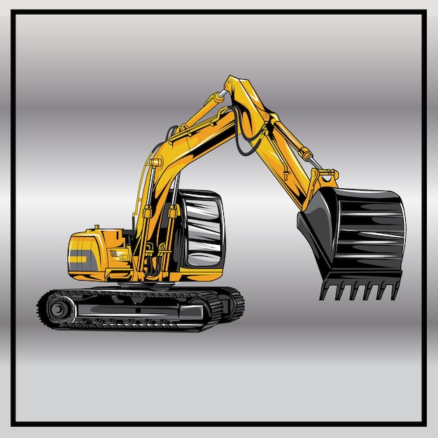 Vector illustration of excavator, heavy industry machine isolated