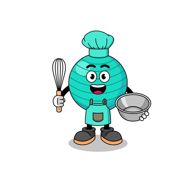 Illustration of exercise ball as a bakery chef character design