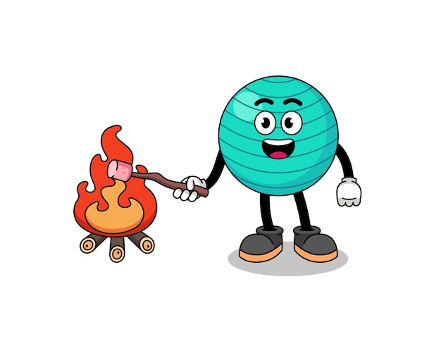 Illustration of exercise ball burning a marshmallow character design