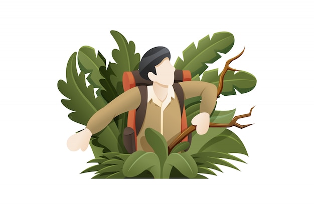 Vector illustration explorer lost in the forest