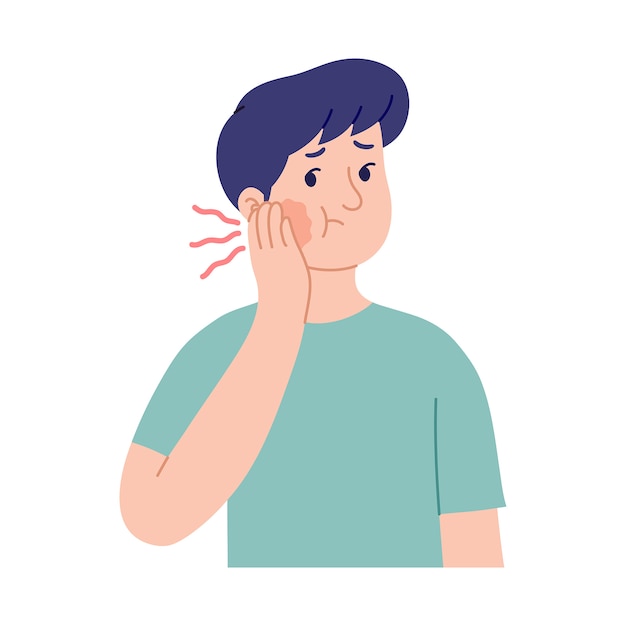 Vector illustration of expression of young man with swollen cheeks due to toothache