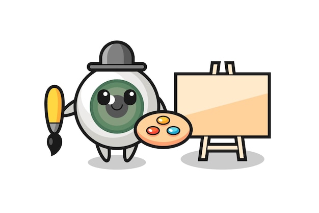 Illustration of eyeball mascot as a painter