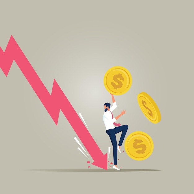 Vector illustration of falling arrow hitting businessman showing financial crisis financial crisis