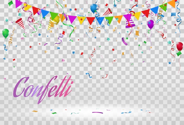 illustration of falling confetti on a transparent background.