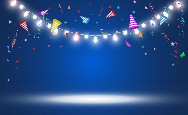 Illustration of falling confetti on a transparent background.