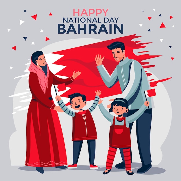 Illustration of Family Celebrate Bahrain National Day
