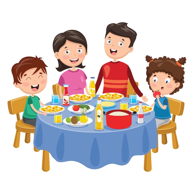 Vector illustration of family having dinner