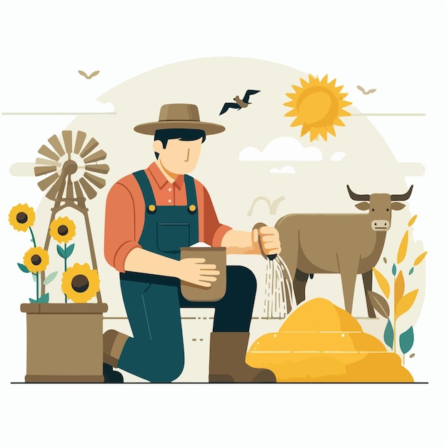 Vector illustration of farmers carrying out activities in flat design style