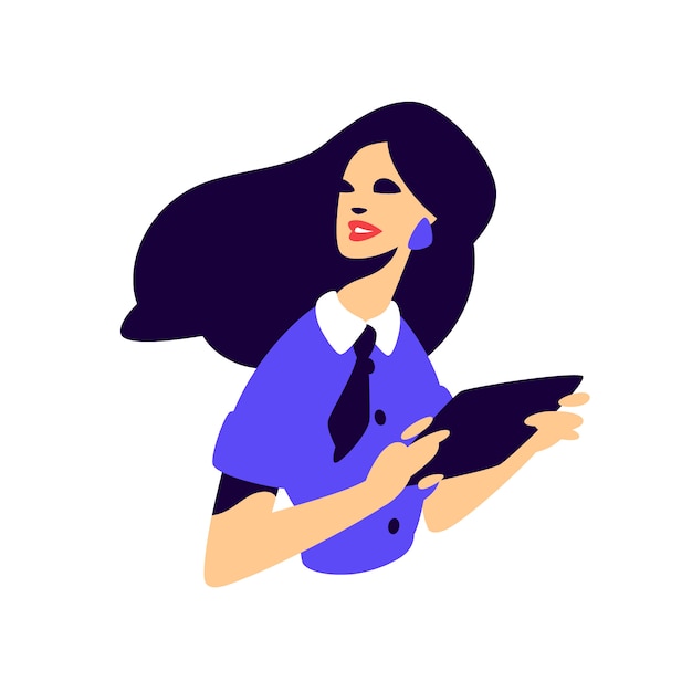 Vector illustration of a fashionable girl with a tablet