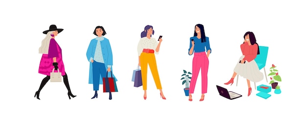 Vector illustration of fashionable girls