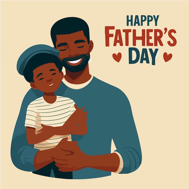 Vettore illustrazione di padre e figlio con il testo happy fathers day in stile flat design