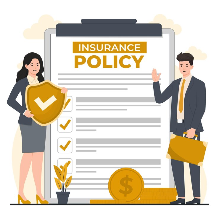Illustration featuring two business professionals with an insurance policy document