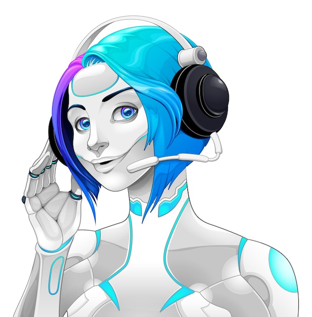 Vector illustration of female android with headset