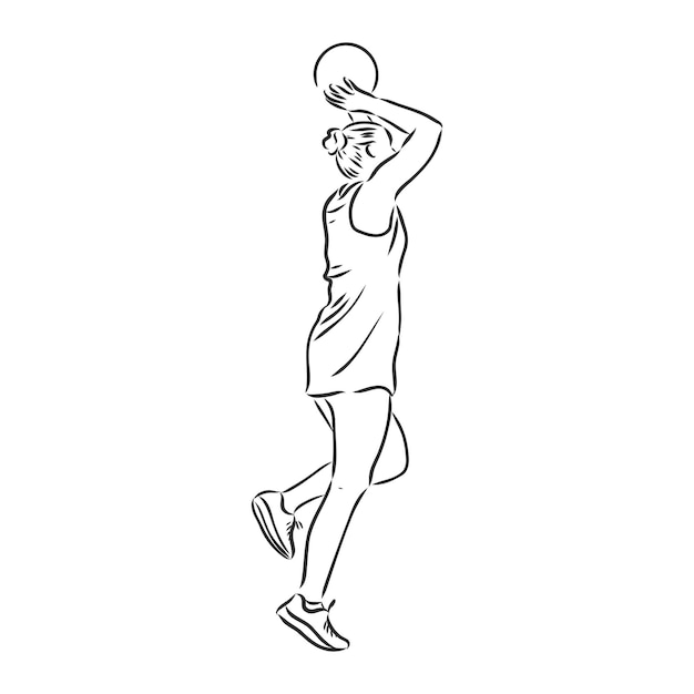 Illustration female basketball player  black and white sketch white background