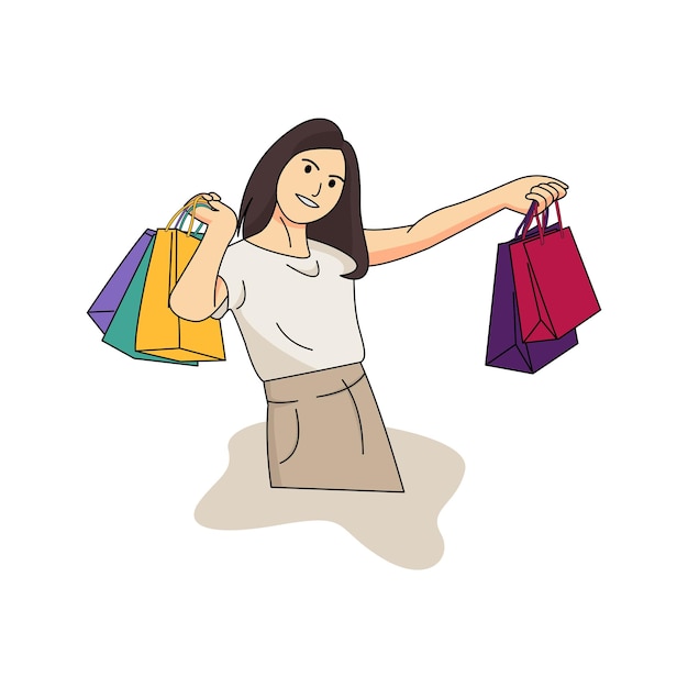 illustration of female character shopping
