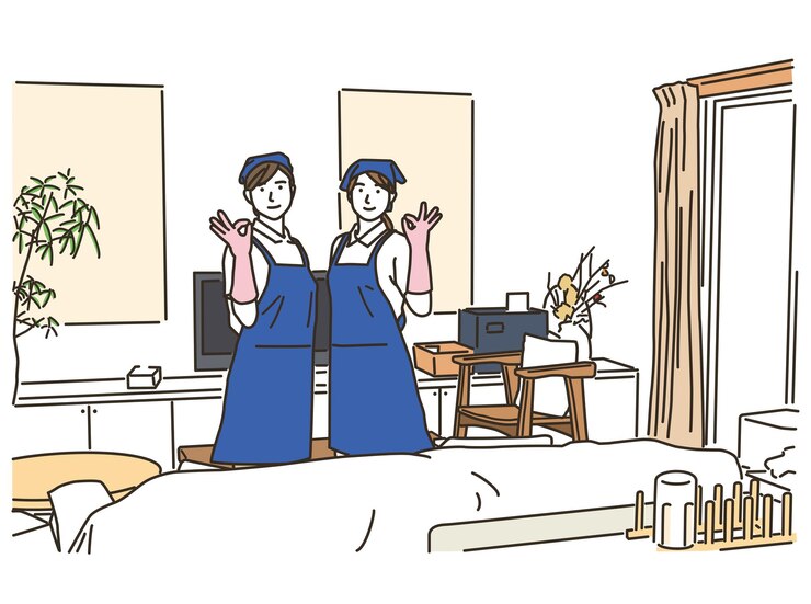 Vector オッケーポーズをしている女性主婦のイラスト