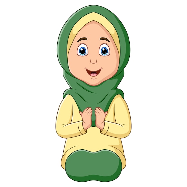 Illustration of a female muslim praying isolated on white background