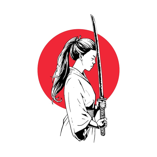 Vector illustration female samurai with swords
