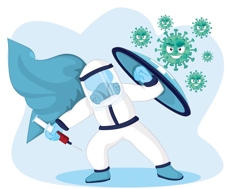 वेक्टर illustration fight corona virus. people fight virus concept. corona viruses vaccine concept.