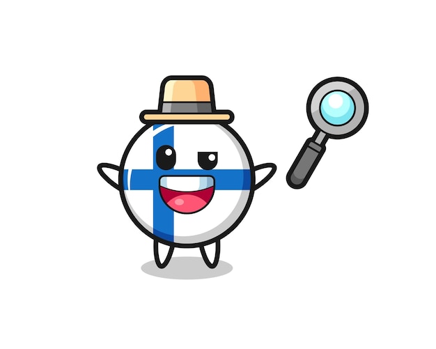 Illustration of the finland flag badge mascot as a detective who manages to solve a case