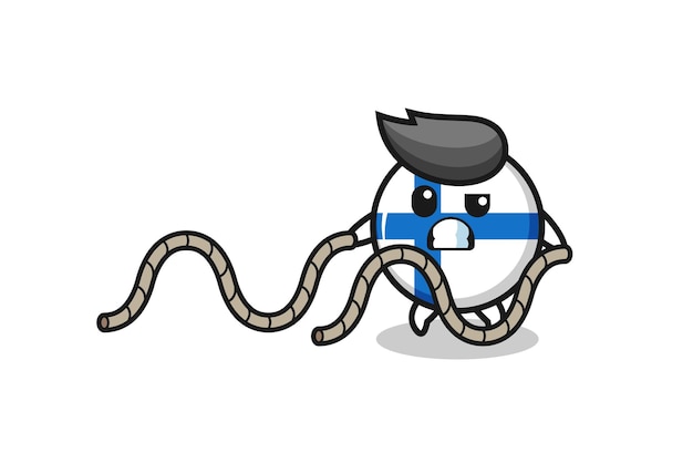 Illustration of finland flag doing battle rope workout cute design