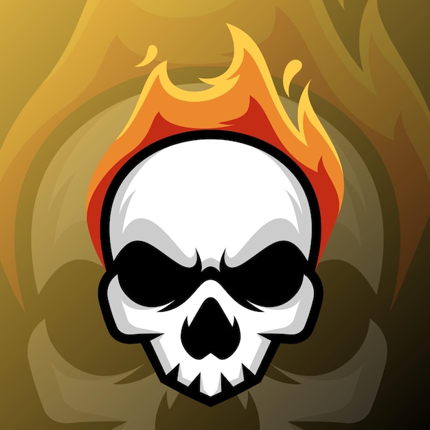 illustration of a fire skull in esport logo style